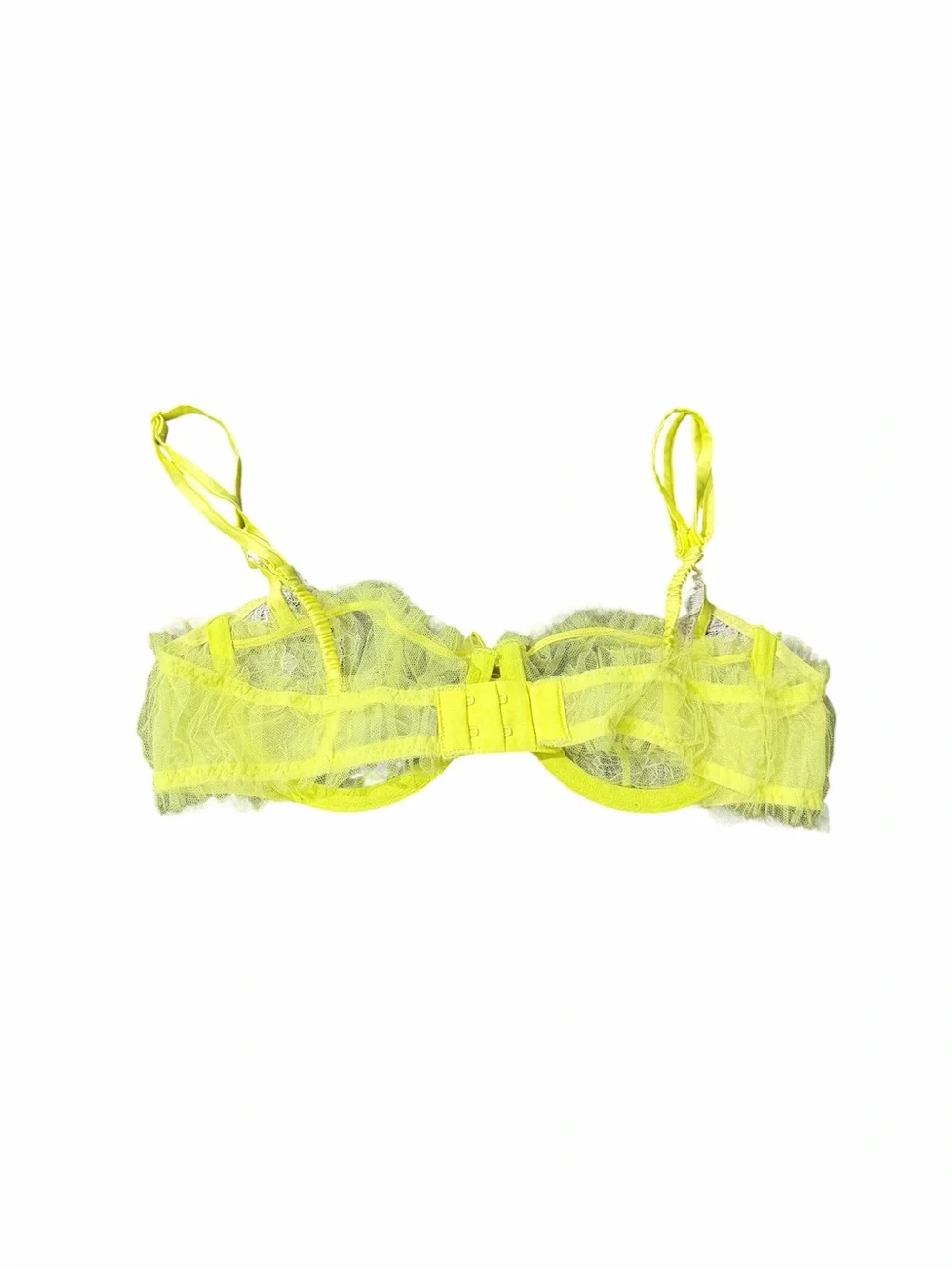 Victoria’s Secret Neon Green Lace Underwire Bra Size 36B Sheer Lingerie